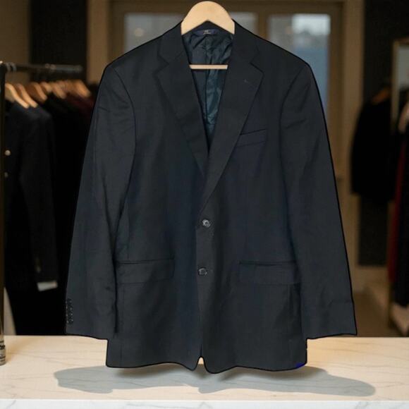 Brooks Brothers 346 Stretch Men's 43L Black 100% Wool 2 Button Blazer Jacket - Picture 1 of 9